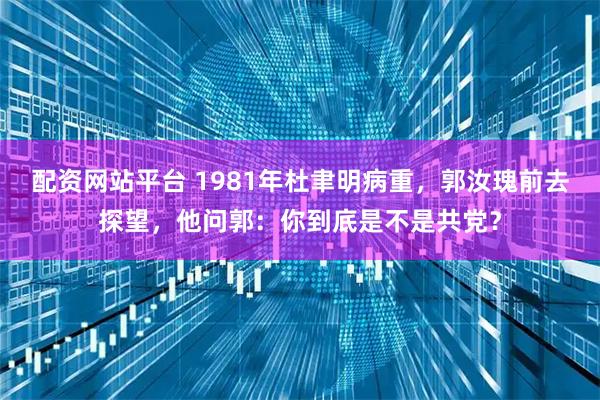 配资网站平台 1981年杜聿明病重，郭汝瑰前去探望，他问郭：你到底是不是共党？
